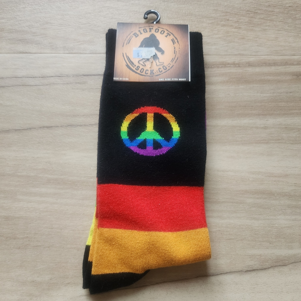 Black Rainbow Peace Sign Socks Unisex